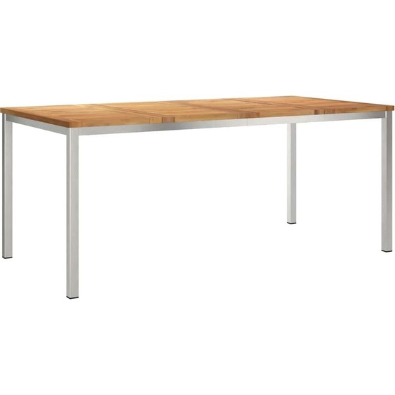 vidaXL Table de salle à manger 180 x 90 x 75 cm en teck massif et acier inoxydable
