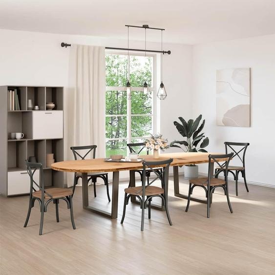 vidaXL Table de salle à manger marron clair 320x120x74 cm Chêne massif ovale