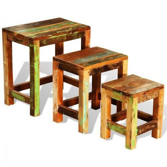 vidaXL Table gigogne 3 pcs vintage Bois de récupération