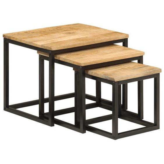 vidaXL Tables Basses Gigognes 3 pcs, Tables dAppoint Empilables, Meubles de Chambre à Coucher Salon, Bois Massif de 358569