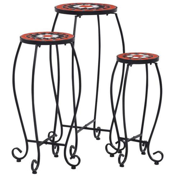 vidaXL Tables mosaïque 3 pcs Terre cuite et blanc Céramique 46704