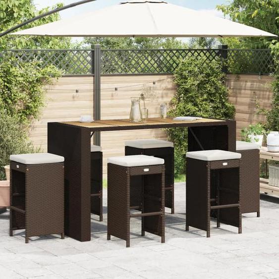 vidaXL Tabourets de bar jardin coussins lot de 6 marron résine tressée tabouret tabouret de bar extérieur chaise de bar 368691