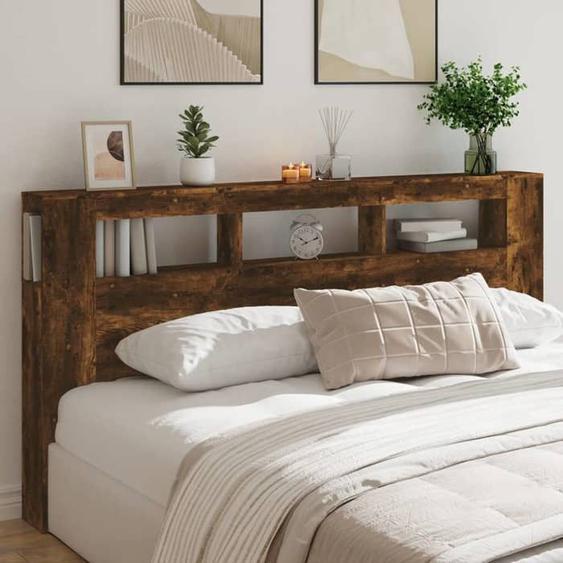 vidaXL Tête de Lit à LED, Accessoire de Lit, Tête de Cadre de Lit, Meuble de Chambre à Coucher, Chêne Fumé 200x18,5x103,5cm 837369