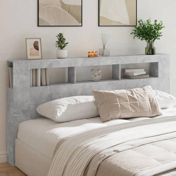 vidaXL Tête de Lit à LED, Accessoire de Lit, Tête de Cadre de Lit, Meuble de Chambre à Coucher, Gris Béton 200x18,5x103,5cm 837368