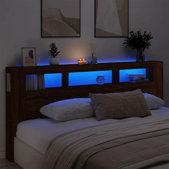 vidaXL Tête de Lit à LED, Panneau avec Rangement, Accessoire de Lit, Tête de Cadre de Lit Chambre, Chêne 837378