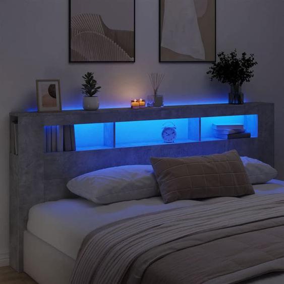 vidaXL Tête de Lit à LED, Panneau avec Rangement, Accessoire de Lit, Tête de Cadre de Lit Chambre, Gris Béton 837375