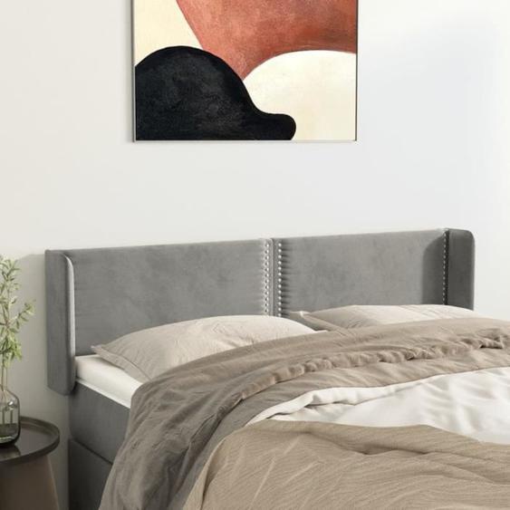 vidaXL Tête de lit avec oreilles Gris clair 147x16x78-88 cm Velours3118676