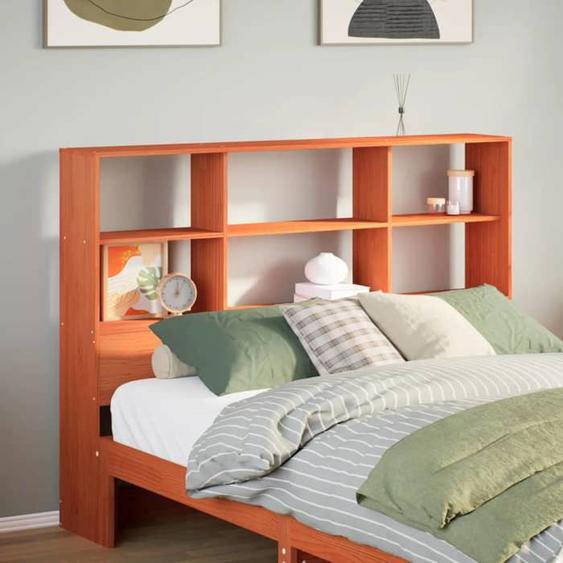 vidaXL Tête de lit avec rangement cire marron 160cm bois massif de pin, tête de lit en bois, tête de lit avec rangement, 855656