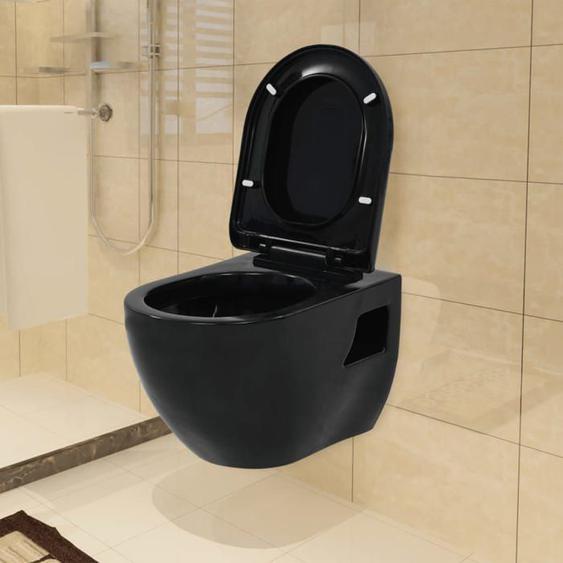 Toilette murale - vidaXL - Noir - Céramique - Abattant universel - Design moderne