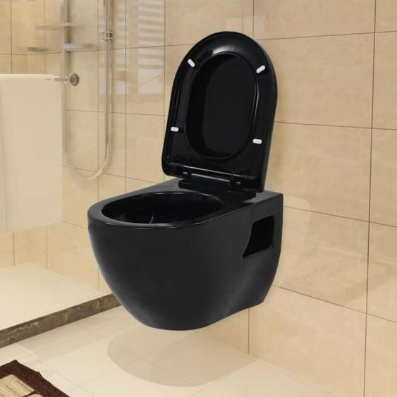 Toilette murale - vidaXL - Noir - Céramique - Abattant universel - Design moderne