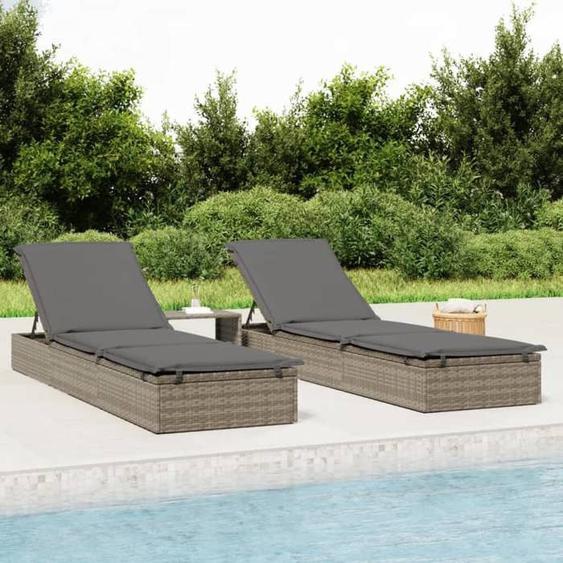 vidaXL Transats 2 pcs avec table gris résine tressée transats chaise longue chaise longue dextérieur chaises longues 319635
