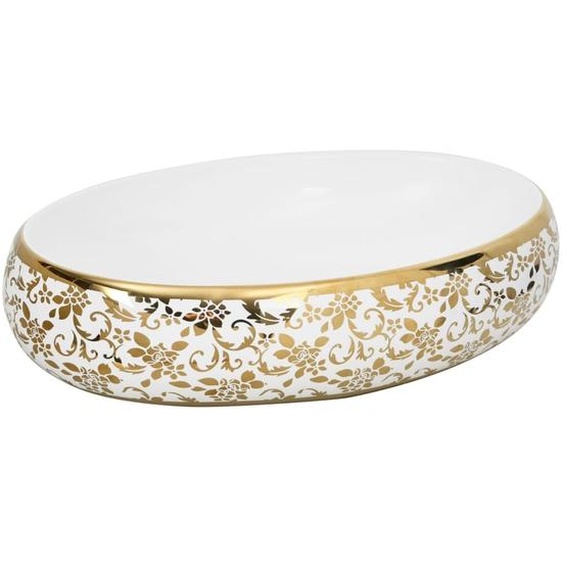 vidaXL Vasque à poser Blanc et Golden Ovale 59x40x15 cm Céramique