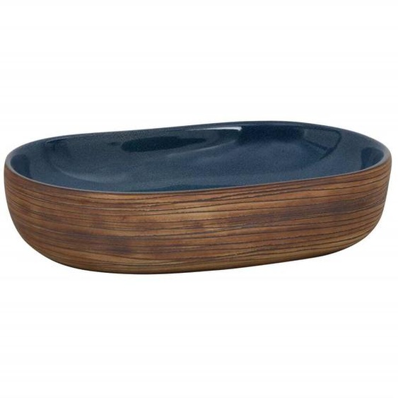 vidaXL Vasque à poser Marron et Bleu Ovale 59x40x14 cm Céramique