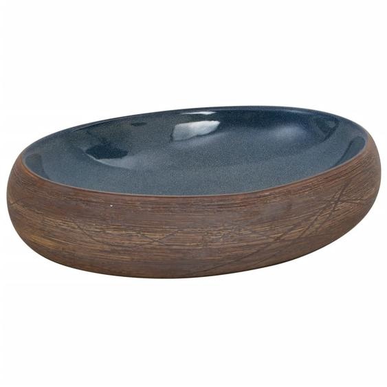 vidaXL Vasque à poser Marron et Bleu Ovale 59x40x15 cm Céramique