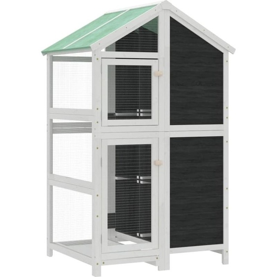 vidaXL Volière grise 97x81x152 cm Bois massif de pin