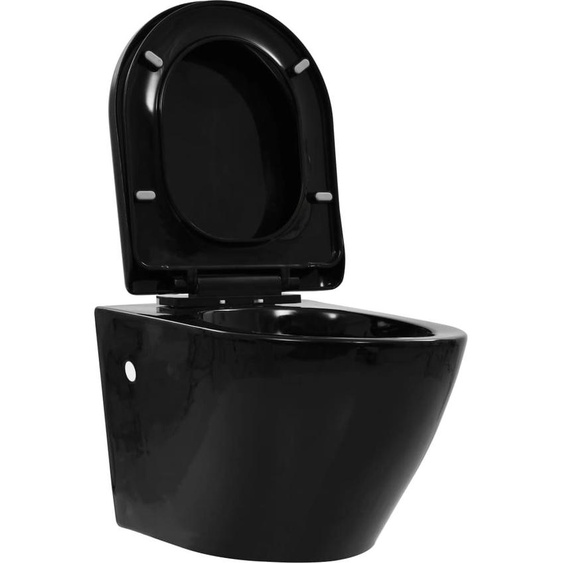 vidaXL WC suspendu sans rebord de chasse deau Céramique noire