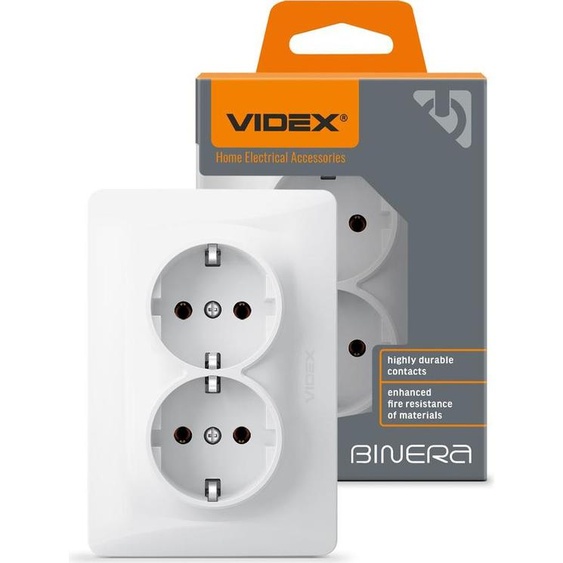 Videx Binera type F double prise encastrée blanche 16A