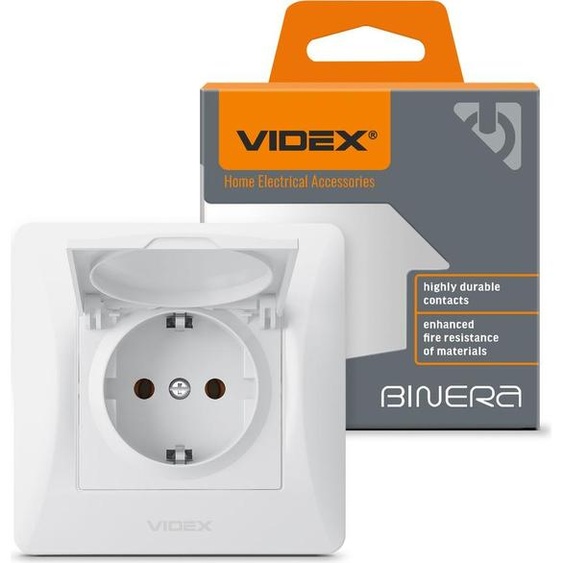 Videx Binera type F prise simple encastrée Schuko 16A, blanche, avec clapet
