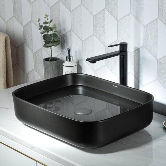 Keepbuying - vier Lavabo Rectangulaire en Céramique Noir,Bac à Laver,Évier de Salle de Bain - 50 x 40 x 13.5cm