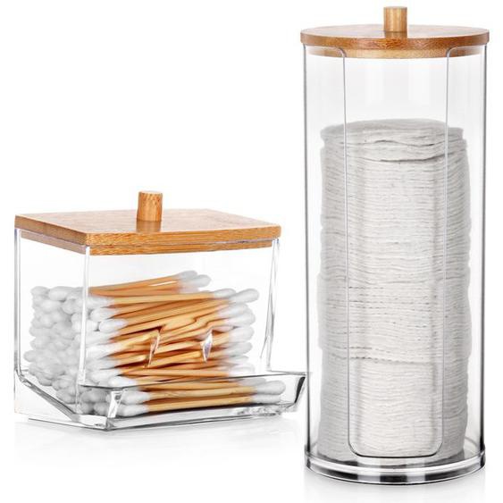 VILDE Lot de 2 Boite de rangement pour salle de bain pour Coton et Coton-tige - Couvercles en bambou - pour tampons cosmétiques