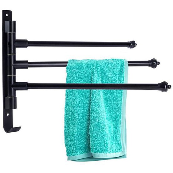 Porte-serviettes mural - VILDE - Rotatif - Aluminium noir mat - 3 bras - Installation facile