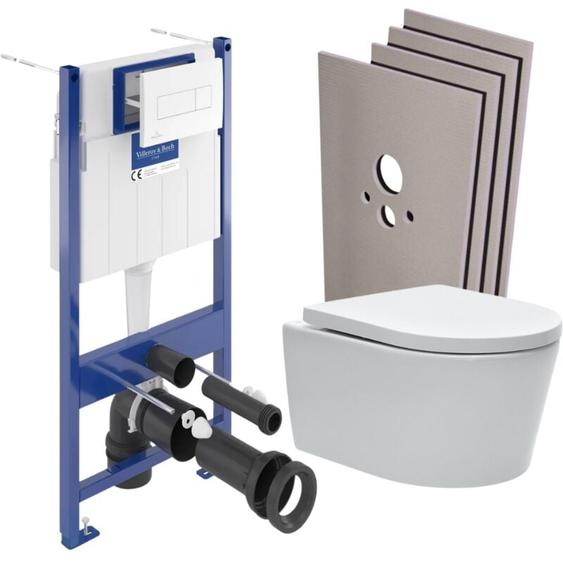 Villeroy&boch - Pack wc bâti-support + wc sat sans bride + Abattant softclose + Plaque blanche + Set dhabillage