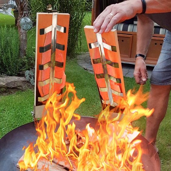 VINGO Planche à saumon flambée Set de 2 planches à saumon flambé avec support en acier inoxydable Planche à saumon pour ,BBQ Grill, barbecue extérieur