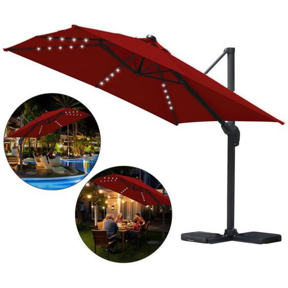 Vingo - swanew Parasol jardin déporté, Parasol Parapluie - Alu - 360° rotatif - 3 x 3 m - avec led - Rouge