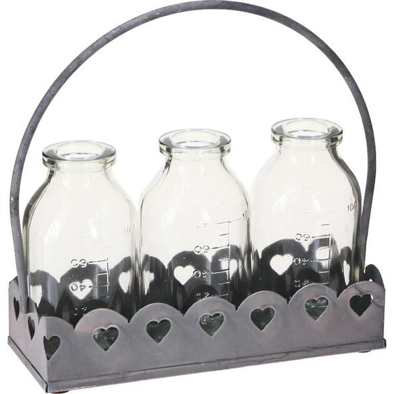 Vintage Mini Vase Déco Plateau Gris Set 3 Pcs 15,5x6cm