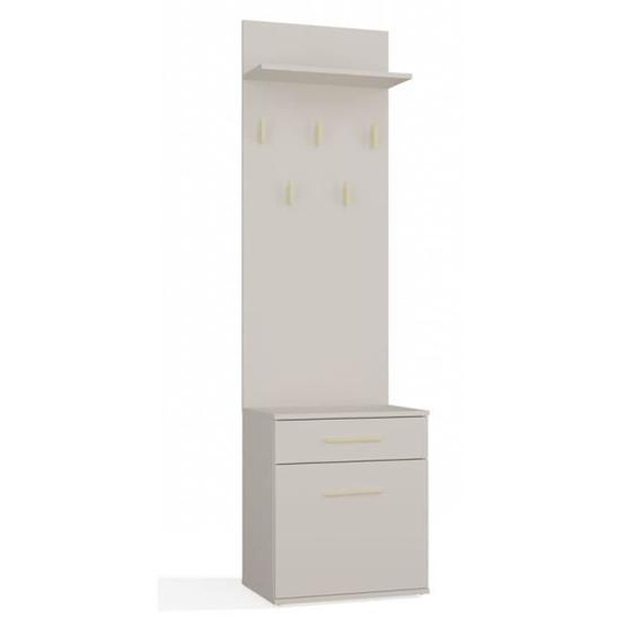 VIONI - Meuble vestiaire dentrée - Portemanteau mural avec étagère - 5 crochets - Tiroir + meuble de rangement - Beige