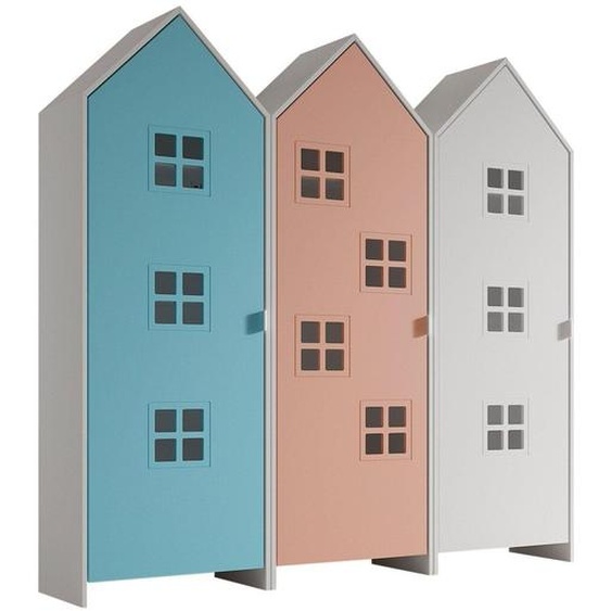 VIPACK - CASAMI BRUGES Ensemble de 3 pcs. composé de : Armoire à 1 porte avec façade en bleu, rose et blanc