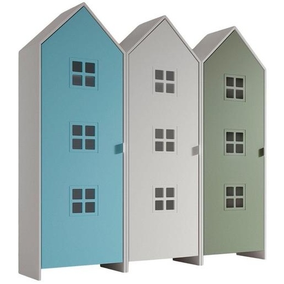 VIPACK - CASAMI BRUGES Ensemble de 3 pièces composé de : Armoire à 1 porte avec façade en bleu, blanc et vert