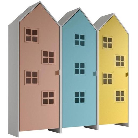 VIPACK - CASAMI BRUGES Ensemble de 3 pièces composé de : Armoire à 1 porte avec façade en bleu, rose et jaune