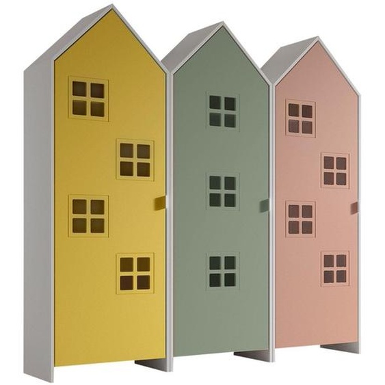 VIPACK - CASAMI BRUGES Ensemble de 3 pièces composé de : Armoire à 1 porte avec façade en jaune, rose et vert