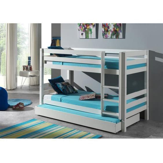 Vipack - PINO Lit enfant superposé 90x200 cm + lit gigogne - Blanc