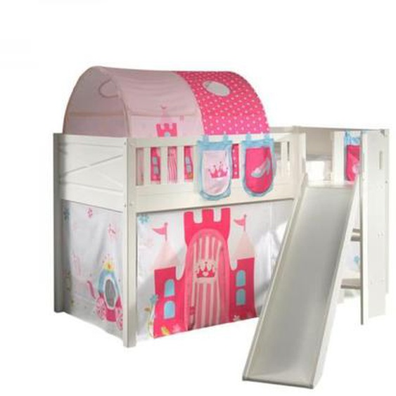 Vipack - Scott Lit Mezzanine Toboggan et Rideau Princess, Tunnel et 3 Sacs Rangement