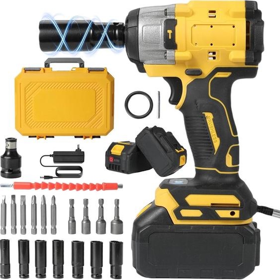 Visseuse à chocs sans balais - Batterie - Couple de 800 Nm - Carré de 1,27 cm - 2 vitesses - 2 batteries - Noir