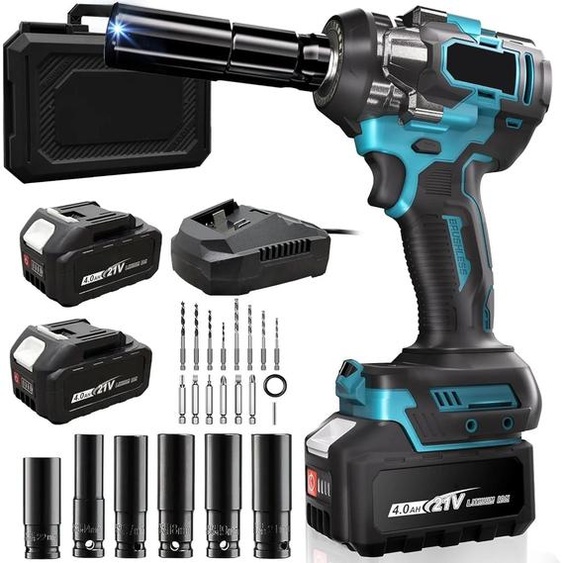 Visseuse à chocs sans fil - 1/2 (12,7 mm) - Sans balais - 1000 N·m - 5 vitesses - 0–7200 coups/min - 2 batteries 21 V + chargeur - Bleu