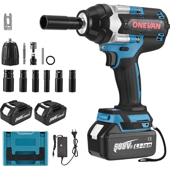 Visseuse à chocs sans fil - 1,27 cm carré - Couple de 1000 Nm - Sans balais - Régulation de la vitesse - Batterie incluse - Prise UE - Bleu