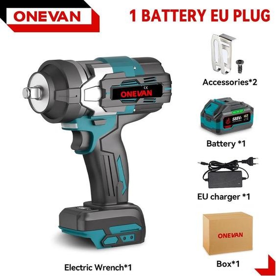 Visseuse à chocs sans fil - Kit visseuse à chocs avec 1 batterie - Moteur sans balais - 0 à 8 500 coups/min - Couple élevé - Orange