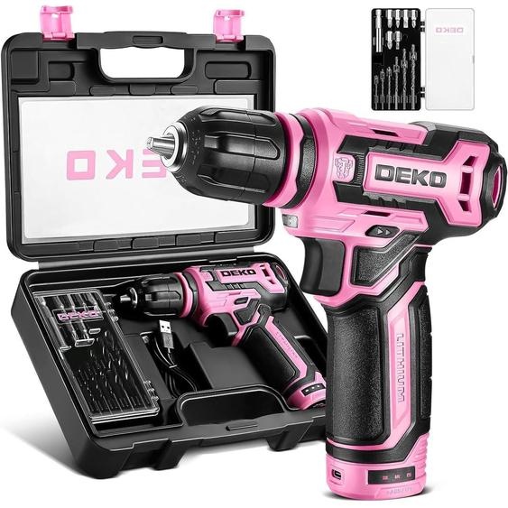 Visseuse-perceuse 12V avec 42 accessoires, perforatrice-visseuse, vitesse variable, éclairage LED, couleur rose