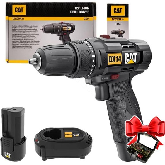 Visseuse sans fil 12 V, couple 30 Nm, DX14 CAT, 1 batterie 2,0 Ah, LED