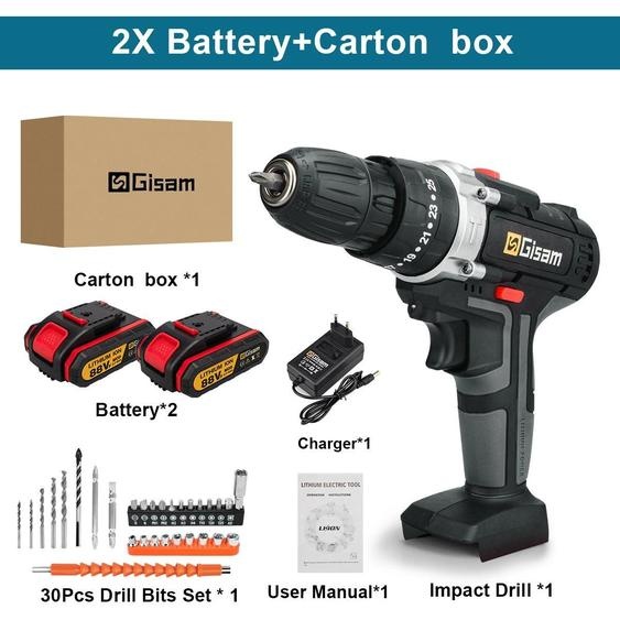 Visseuse sans fil - 88VF - Sans fil - 2 batteries - Pour le bricolage et le travail du bois - Boîte en carton