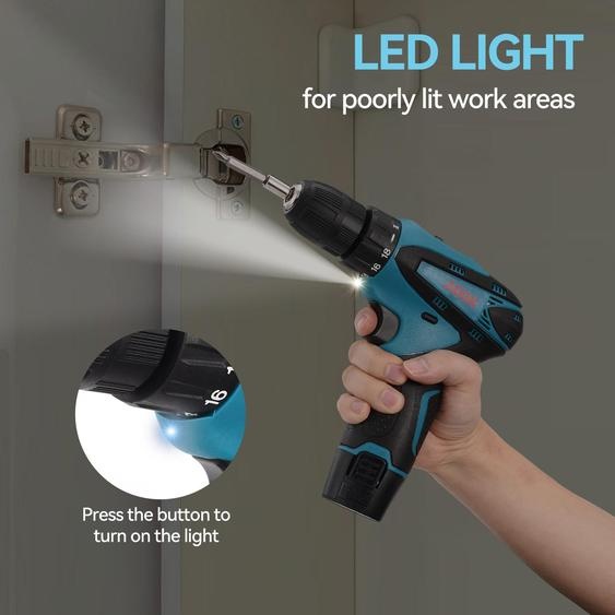 Visseuse Sans Fil Compacte 12v Avec LED, Batterie 1500mah, 2 Accus, 30 Embouts Inclus