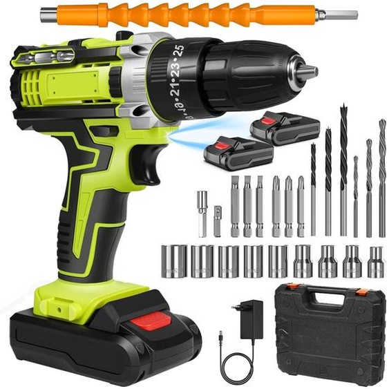Visseuse sans fil et perceuse - Perceuse à percussion sans fil - Moteur sans balais - 2 batteries - Prise UE - Pour les bricoleurs - Vert