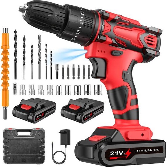 Visseuse sans fil, fonctions 3 en 1, couple 42 N-M, rouge avec 2 piles, EU