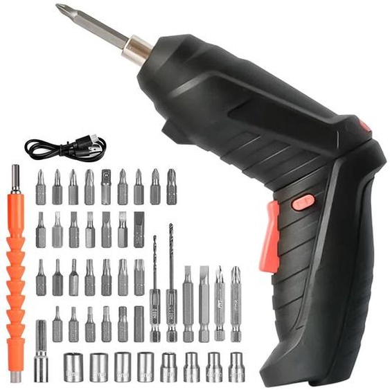 Visseuse sans fil, kit perceuse-visseuse sans fil, perceuse-visseuse à percussion sans fil, perceuse à percussion, avec câble de recharge USB, mallette et nombreux accessoires