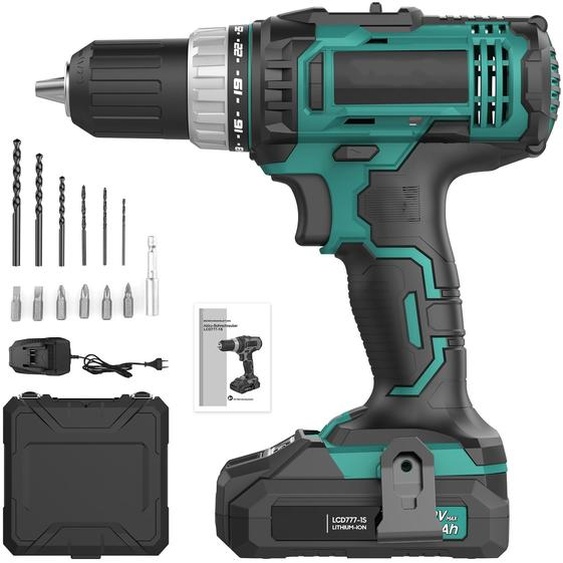 Visseuse sans fil LCD777-1S, perceuse-visseuse sans fil 20V avec mallette 20V, max. 1400,00 rpm, 25 + 3 réglages de couple