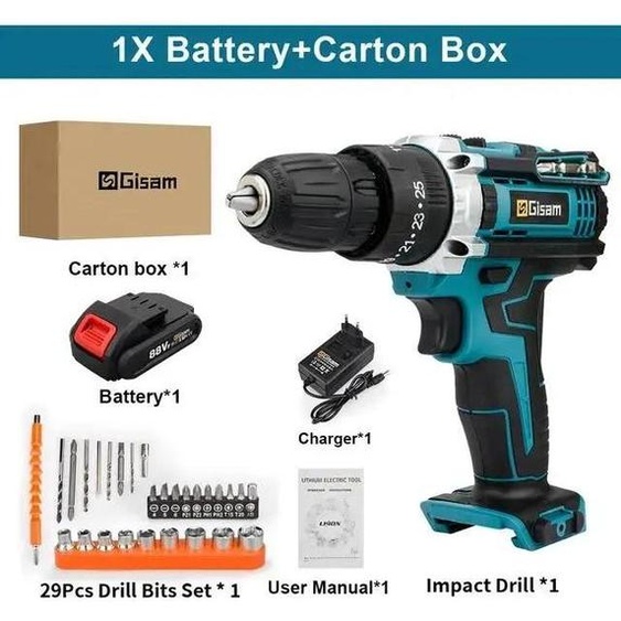 Visseuses et perceuses-visseuses sans fil - Perceuse-visseuse sans fil - 21 V - 28 Nm - 1 600 tr/min - 340 W - Moteur à balais - Avec batterie - Or