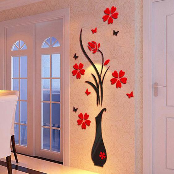 VITATA Autocollant mural 3D en acrylique cristal DIY Vase et Arbre Fleuri - Décoration murale pour la maison - 140x60cm